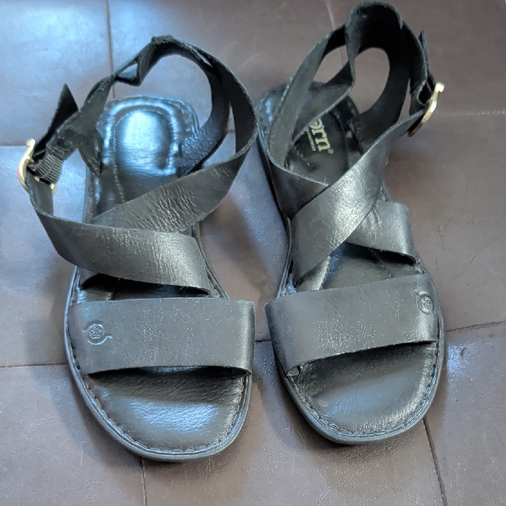 Born Black Leather Crisscross Strap Sandals